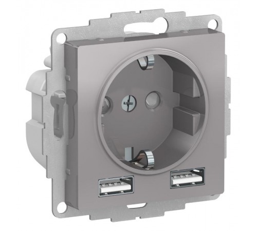 AtlasDesign Алюминий Розетка 16А c 2 USB A+A, 5В/2,4А, 2х5В/1,2А, механизм  ATN000330  SE