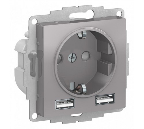 AtlasDesign Алюминий Розетка 16А c 2 USB A+A, 5В/2,4А, 2х5В/1,2А, механизм  ATN000330  SE