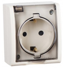 Розетка IP54 с крышкой, заземлением и шторками Schuko 2Р+Е 16A 250В цвета слоновая кость S15 Aqua  1594432-031  Simon