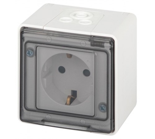 Розетка ЭРА Эксперт 11-2502-01 2P+E IP55, с заземление со шторками, 16A-250В, ОУ, Белый  Б0063280  ЭРА