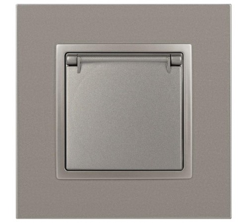 Розетка Elegance 14-2103-16 с заземлением со шторками с крышкой, 16А-250В, титан  Б0065811  ЭРА