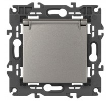 Розетка Elegance 14-2103-16 с заземлением со шторками с крышкой, 16А-250В, титан  Б0065811  ЭРА