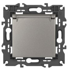 Розетка Elegance 14-2103-16 с заземлением со шторками с крышкой, 16А-250В, титан  Б0065811  ЭРА