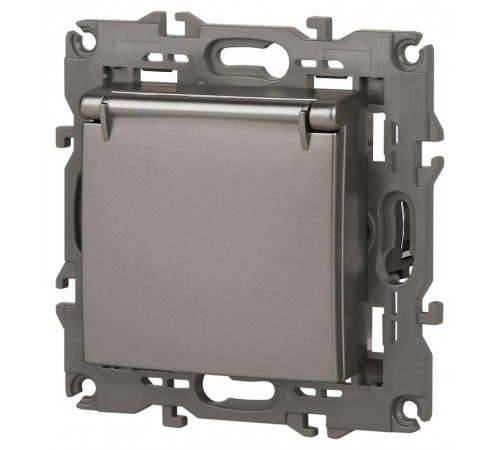 Розетка Elegance 14-2103-16 с заземлением со шторками с крышкой, 16А-250В, титан  Б0065811  ЭРА