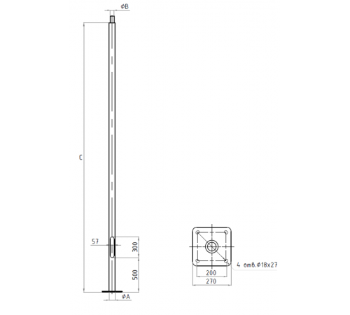 Опора освещения PODIUM 4M D89 T1 RAL9005 (без ЗДФ)  4702001670  Световые Технологии