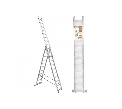 Лестница алюминиевая, ЛА3х12, 3х секционная х 12 ступеней, h=7870 мм, Народная  SQ1028-0204  TDM