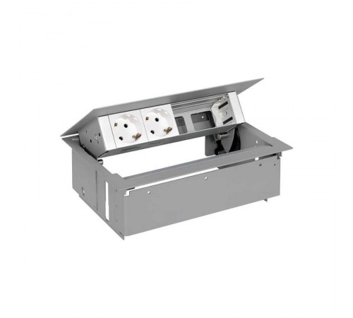 Simon S400 Врезной розеточный блок с крышкой и мет. вводом, 2x2P+E, 2 пустых модуля, алюминий, Simon 400  45402000-133  Simon