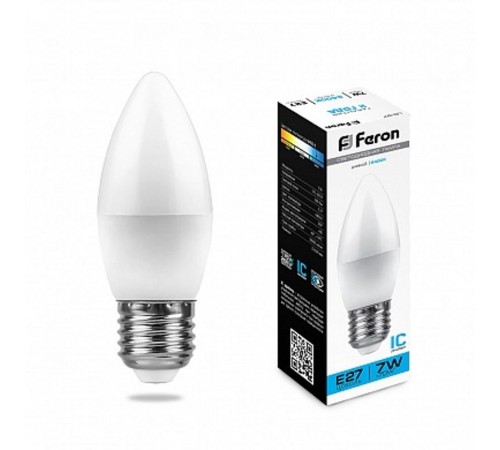 Лампа светодиодная LB-97 (7W) 230V E27 6400K свеча  25883  FERON