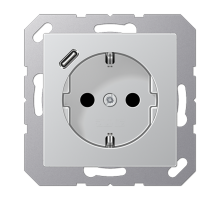 Розетка SCHUKO® с USB-зарядным устройством, тип С; термопласт; алюминий  A1520-18CAL  Jung