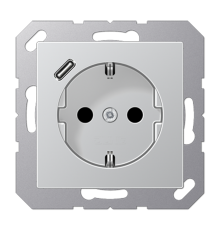 Розетка SCHUKO® с USB-зарядным устройством, тип С; термопласт; алюминий  A1520-18CAL  Jung