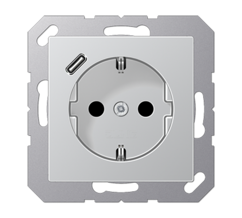 Розетка SCHUKO® с USB-зарядным устройством, тип С; термопласт; алюминий  A1520-18CAL  Jung