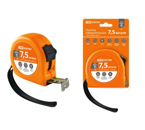 Рулетка, длина 7.5 м, стальная лента, ширина 25 мм, пластиковый корпус, "Гранит"  SQ1018-0103  TDM