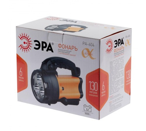 Фонарь прожекторный  PA-604  АЛЬФА 3x1Вт LED SMD, литий 3Ач, сигнал.св., ЗУ 220V+12V, карт]  Б0031035  ЭРА
