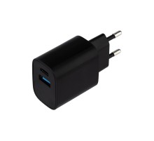 Сетевое зарядное устройство USB + Type-C, 5V, 2.4 A, черное  16-0297  Rexant
