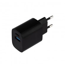 Сетевое зарядное устройство USB + Type-C, 5V, 2.4 A, черное  16-0297  Rexant