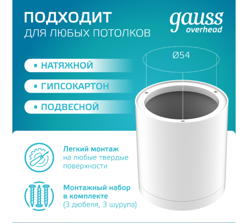 Светильник светодиодный декоративный бытовой с рассеивателем HD022 6W (белый) 4100K 68х75мм  HD022  Gauss