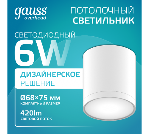 Светильник светодиодный декоративный бытовой с рассеивателем HD022 6W (белый) 4100K 68х75мм  HD022  Gauss