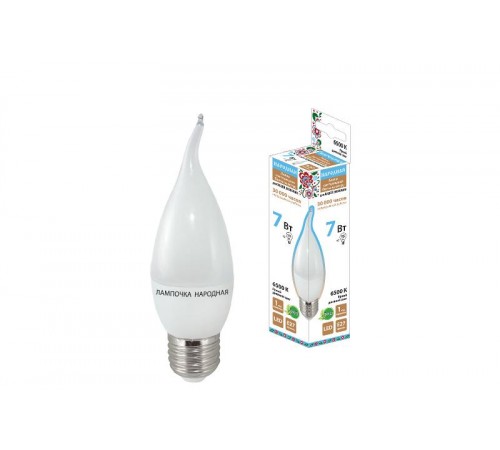 Лампа светодиодная WFС37-7 Вт-230 В -6500 К-E27 (свеча на ветру) Народная  SQ0340-1548  TDM