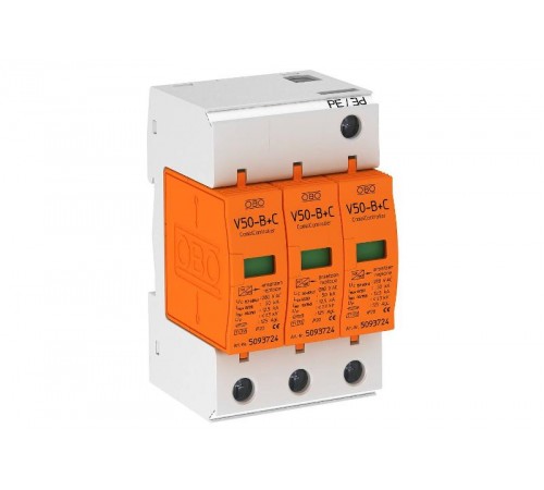 Устройство защиты от импульсных пернапряжений (УЗИП) для силовых сетей 3 пол. (Класс I+II), 280 В  5093627  OBO Bettermann