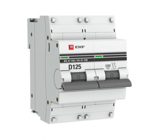 Выключатель автоматический двухполюсный ВА 47-100 125А D 10кА PROxima  mcb47100-2-125D-pro  EKF