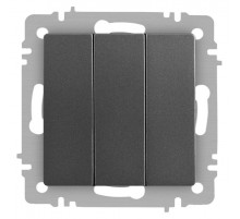Выключатель Intro Accent 6-106-07 тройной, 10А-250В, IP20, СУ, AL/CU, графит  Б0063544  Intro