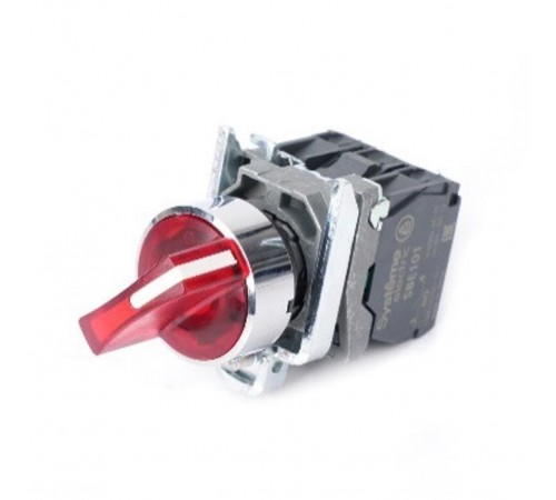 Пер-ль SB4 с подсвет в сборе 22мм 2поз красн с фикс металл 230ВАС 1НО+1НЗ  SB4BK124M5  SE