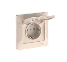 Glossa Бежевый Розетка с заземлением со шторками с крышкой, 16А, IP20, (в сборе с рамкой), быстрозажимные клеммы  GSL000246S  SE