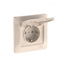 Glossa Бежевый Розетка с заземлением со шторками с крышкой, 16А, IP20, (в сборе с рамкой), быстрозажимные клеммы  GSL000246S  SE