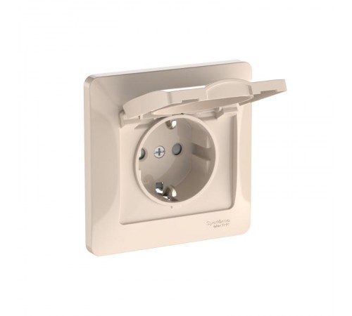 Glossa Бежевый Розетка с заземлением со шторками с крышкой, 16А, IP20, (в сборе с рамкой), быстрозажимные клеммы  GSL000246S  SE