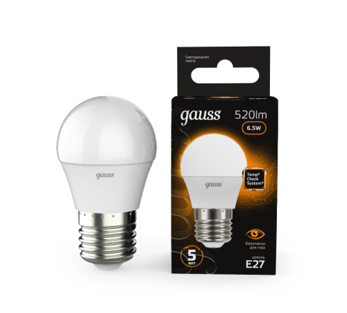 Лампа светодиодная LED 6,5Вт E27 220В 2700К шар  105102107  Gauss