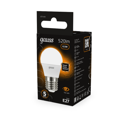 Лампа светодиодная LED 6,5Вт E27 220В 2700К шар  105102107  Gauss