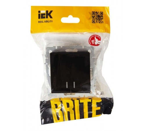 BRITE Выключатель 2-клавишный с индикацией 10А ВС10-2-1-БрЧ черный   BR-V20-1-10-K02  IEK