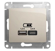 Glossa Молочный USB Розетка A+С, 5В/2,4А, 2х5В/1,2 А, механизм  GSL000939  SE