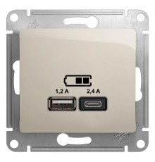Glossa Молочный USB Розетка A+С, 5В/2,4А, 2х5В/1,2 А, механизм  GSL000939  SE