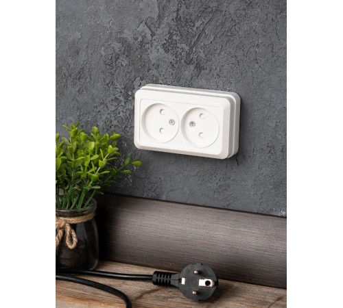 Рим Розетка 2-местная 10А без заземления белая с защ. штор. EKF  ENR10-102-100  EKF