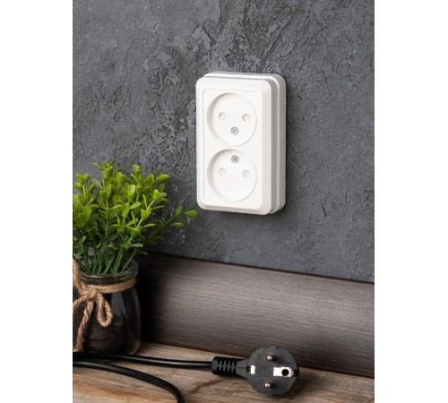 Рим Розетка 2-местная 10А без заземления белая с защ. штор. EKF  ENR10-102-100  EKF