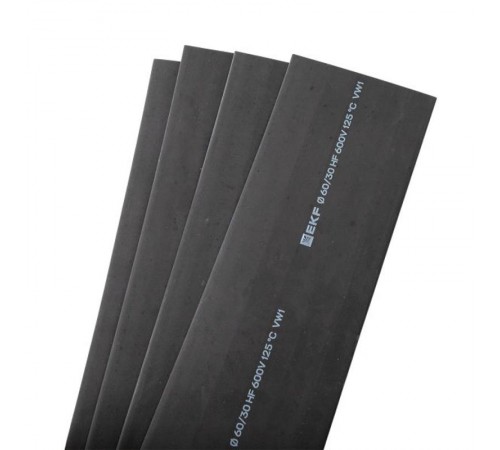 Термоусаживаемая трубка ТУТ нг 60/30 черная в отрезках по 1м PROxima  tut-60-b-1m  EKF