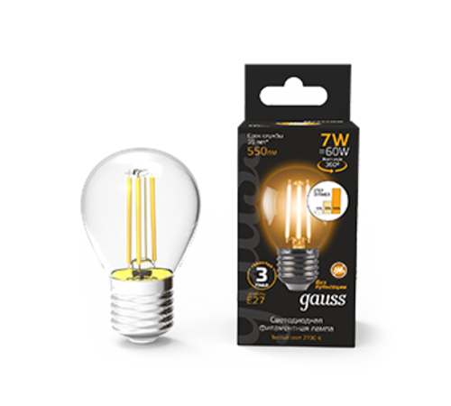 Лампа светодиодная Black LED Filament Шар E27 7W 550lm 2700K step dimmable  105802107-S  Gauss