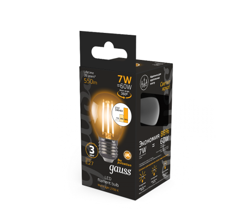 Лампа светодиодная Black LED Filament Шар E27 7W 550lm 2700K step dimmable  105802107-S  Gauss