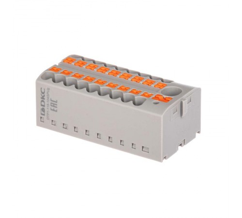 Блок распределительный, зажим push-in, 1 ввод 6 кв.мм, 18 точек подключения 2,5 кв.мм, серый  DTP1-118-104SPUG  DKC