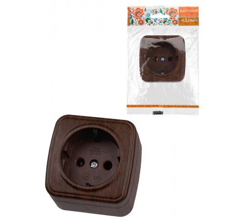Розетка 2П+З открытой установки IP20 16А, венге "Дача" Народная  SQ1824-0028  TDM
