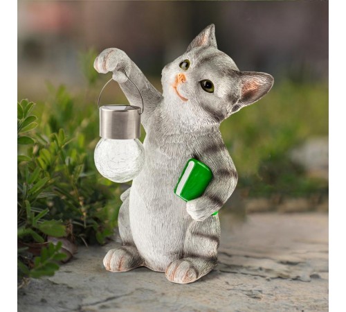 Садовый светильник Умный кот ERASF22-10 на солнечной батарее, полистоун, 28 см  Б0053355  ЭРА