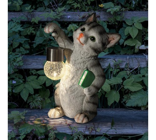 Садовый светильник Умный кот ERASF22-10 на солнечной батарее, полистоун, 28 см  Б0053355  ЭРА