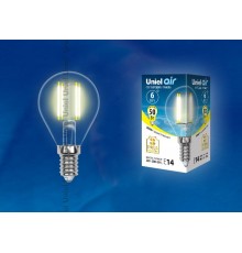Лампа светодиодная LED-G45-6W/WW/E14/CL GLA01TR LED. "шар", прозр серия Air. 3000K  UL-00002201  Uniel