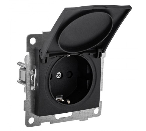 Bravo Розетка 1-ой с/з с з/ш и крышкой, СУ, 16А, 250В, графит  С10Р91-010  GUSI Electric