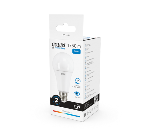 Лампа светодиодная LED 20Вт E27 220В 6500К Elementary A60  23239  Gauss