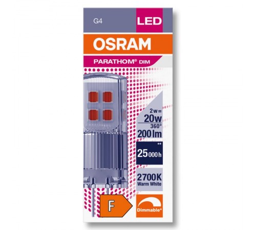 Лампа диммируемая светодиодная PARATHOM PIN 200лм 2Вт 2700К G4 колба PIN 320° прозр пластик 12В  4058075622388  OSRAM