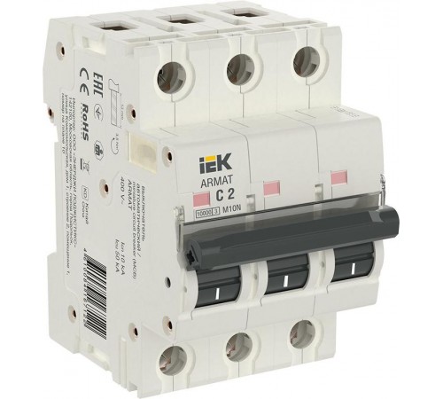 Выключатель автоматический трехполюсный M10N 3P C 2А 10кА ARMAT  AR-M10N-3-C002  IEK