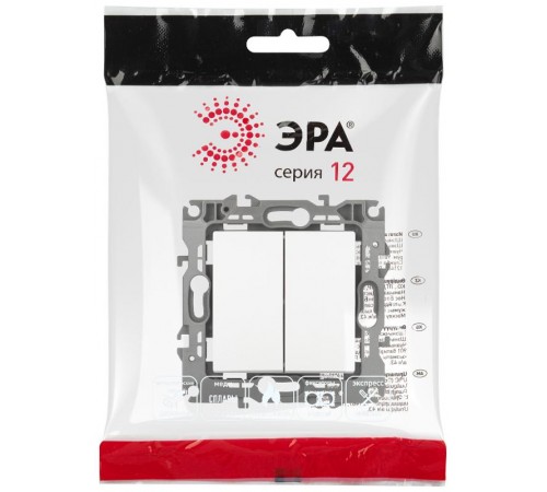 Выключатель ЭРА Серия 12 12-1104-01М двойной, 10АХ-250В, белый матовый   Б0065701  ЭРА