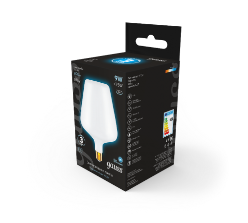 Лампа светодиодная Filament V160 9W 890lm 4100К Е27 milky LED 1/6  1016802209  Gauss